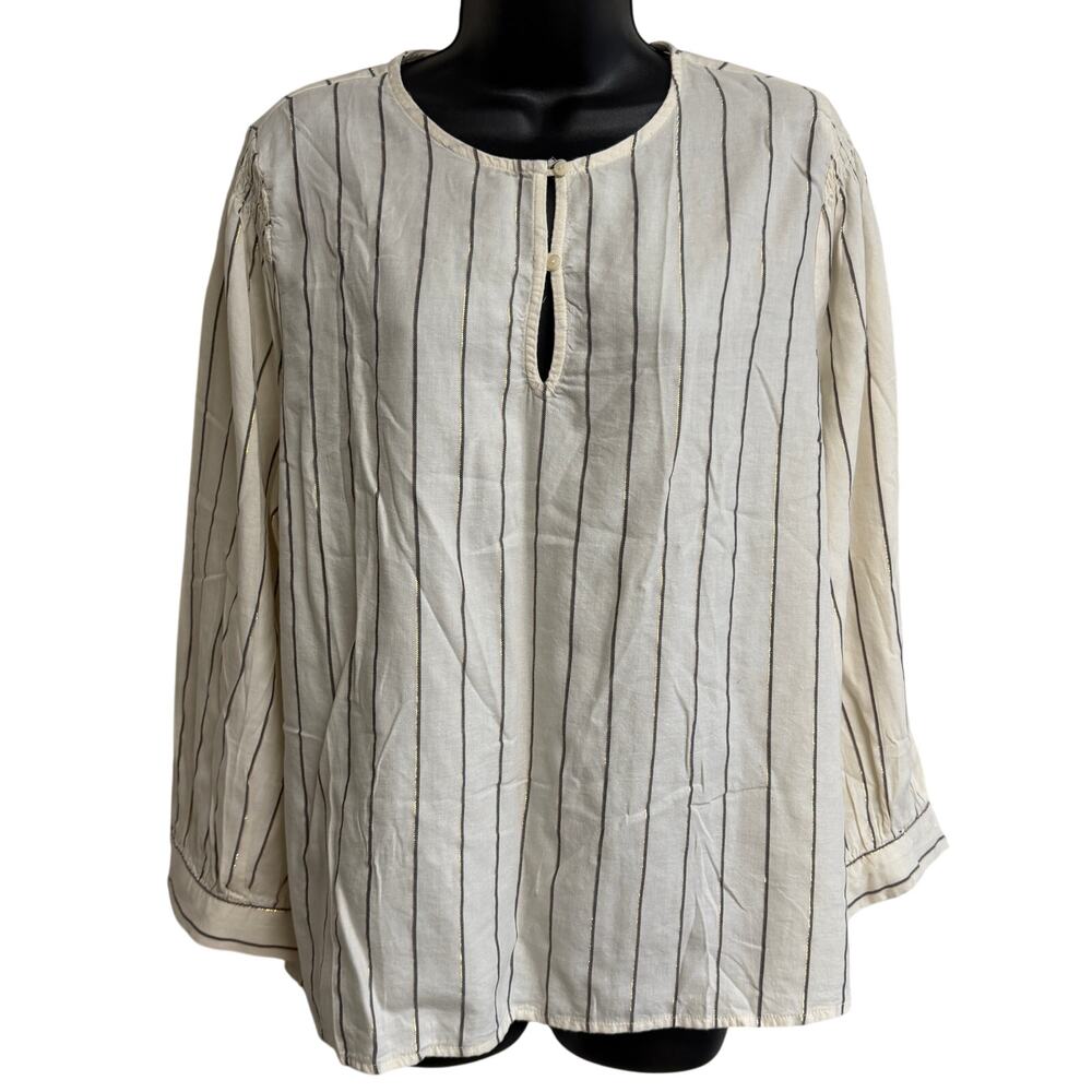 Old Navy Women Top Blouse Size XL Extra Large Ivory Stripe Long Sleeve NWT New